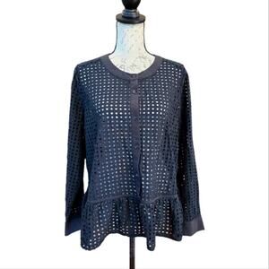 Who What Wear Black Eyelet Cotton Peplum Top XXL Long Sleeves Summer